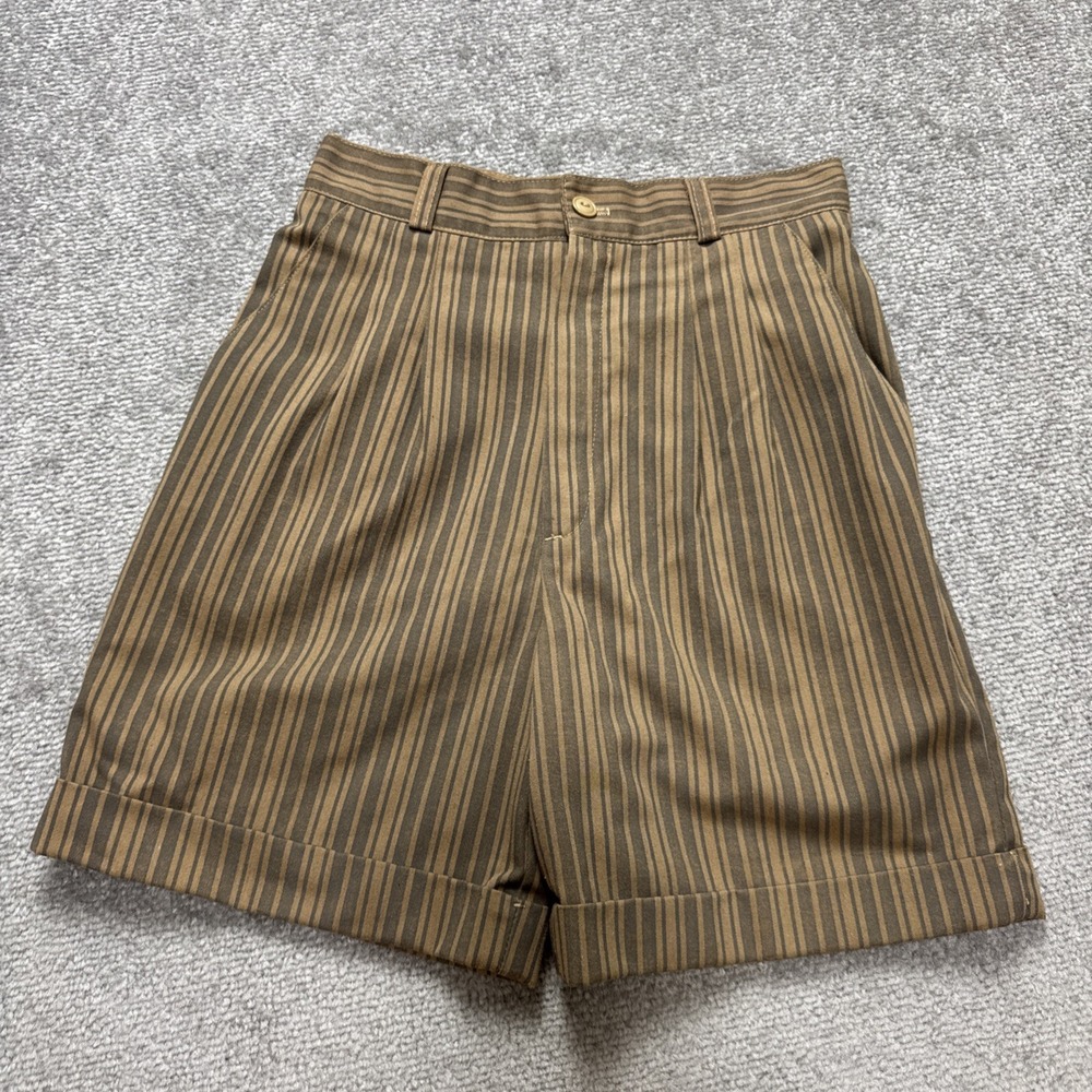 Vintage Girls Youth Shorts Size 12 Union Made Brown Stripe Medium
